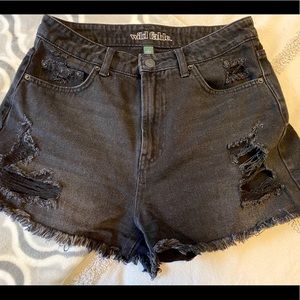 Highrise black distressed shorts